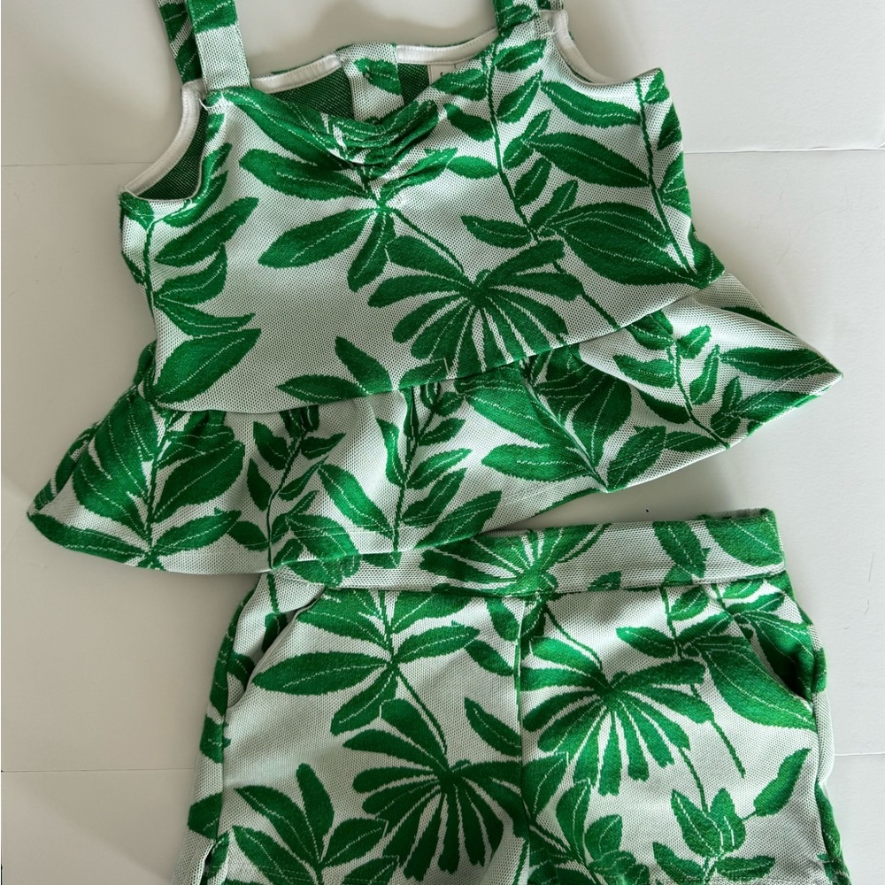 Janie and Jack PALM LEAF PEPLUM CROPPED JACQUARD TOP and Shorts, Sz 4